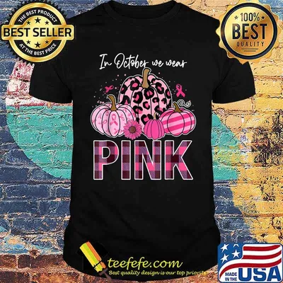 In October We Wear Pink Ribbon Leopard Pumpkin Breast Cancer T-Shirt