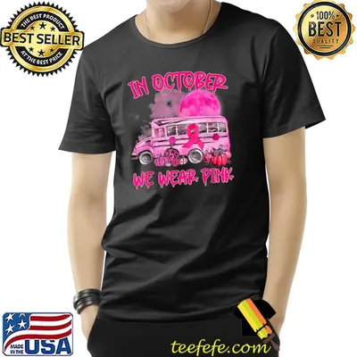In October We Wear Pink School Bus Driver Leopard Breast Cancer Awareness Month Halloween T-Shirt