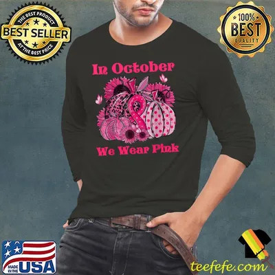 In October We Wear Pink Sunflower Pumpkin Breast Cancer Awareness Halloween T-Shirt