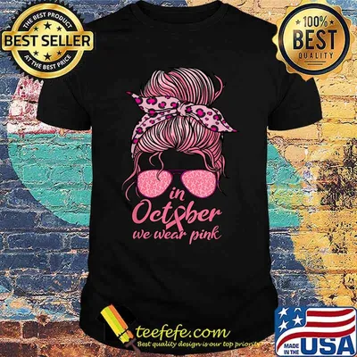 In October We Wear Pink The Girl Leopard Ribbon Breast Cancer Awareness T-Shirt