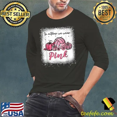 In October We Wear Pink Volleyball Breast Cancer Bleached Pumpkin Halloween T-Shirt