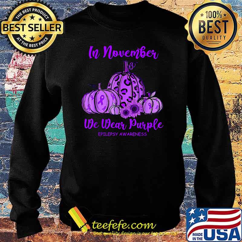 In october we wear purple pumpkin Epilepsy awareness T-Shirt Sweater In october we wear purple pumpkin Epilepsy awareness T-Shirt Sweater