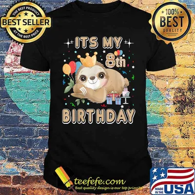 Its My 8th Birthday For Girls Sloth Birthday Costumes Outfit T-Shirt