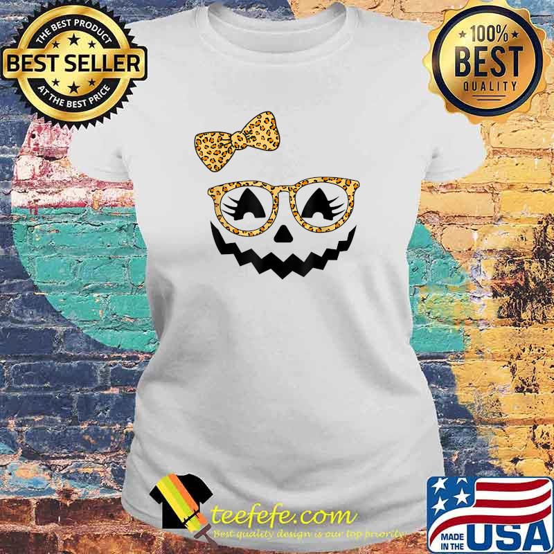 Jack O Lantern Face Pumpkin Halloween Leopard Print Glasses T-Shirt Laides tee Jack O Lantern Face Pumpkin Halloween Leopard Print Glasses T-Shirt Laides tee