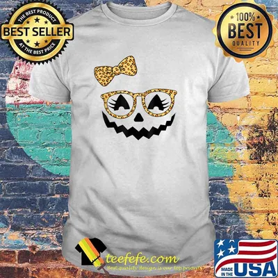 Jack O Lantern Face Pumpkin Halloween Leopard Print Glasses T-Shirt