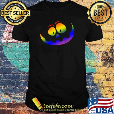 Jack O Lantern Pumpkin Face Halloween Rainbow pride costume T-Shirt
