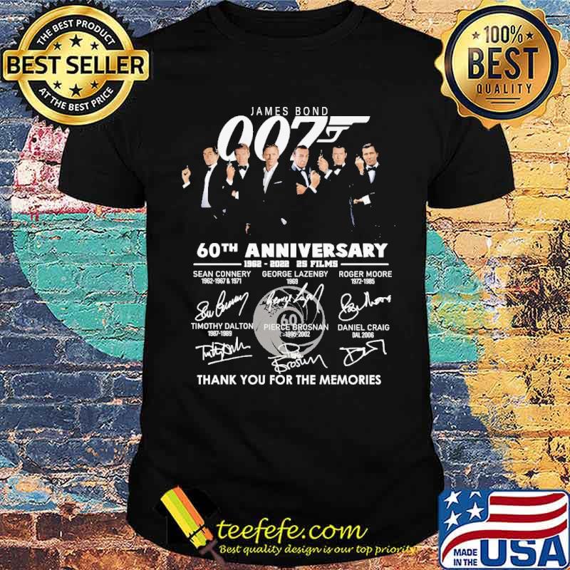 James Bond 007 60th Anniversary 1962 2022 25 Films Thank You For The Memories Signature Shirt