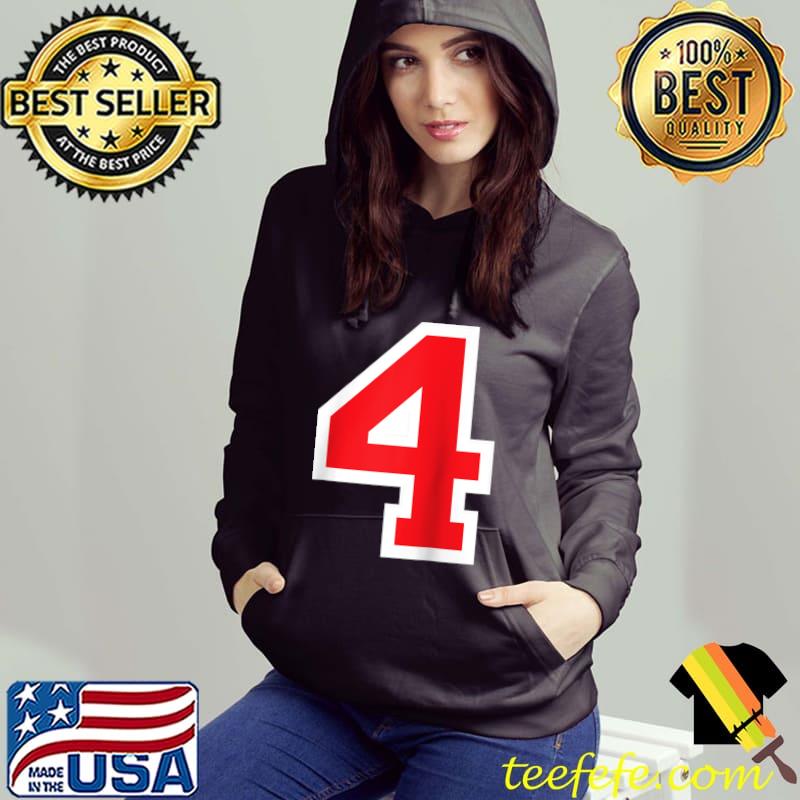 Jersey Number 4 Red Team Block Lettering Raglan Baseball T-shirt