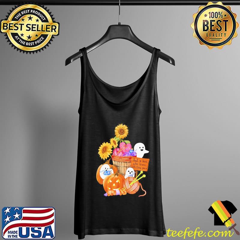 Just A Boo Who Loves Collecting Yarn Flower Pumpkins Halloween Tank Top Just A Boo Who Loves Collecting Yarn Flower Pumpkins Halloween Tank Top
