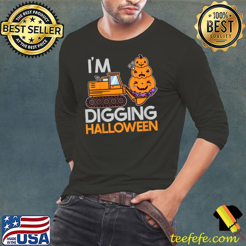 Kids Funny Kids Halloween design with a cute digger and pumpkins T-Shirt
