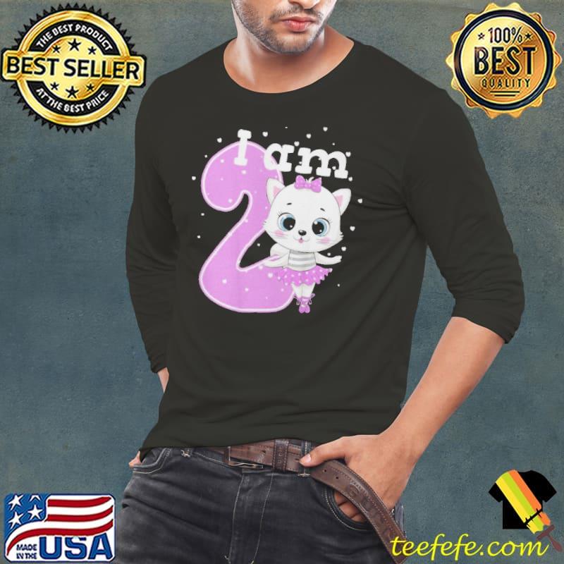 Kids Kitten 2nd Birthday Shirt Girls Cat Birthday Girl 2 Years Shirt