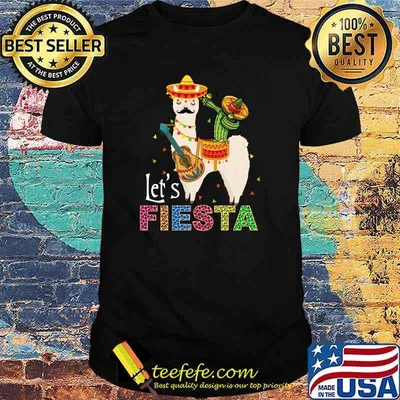 Let's Fiesta Llama Cinco De Mayo Cactus Sombrero Maracas T-shirt
