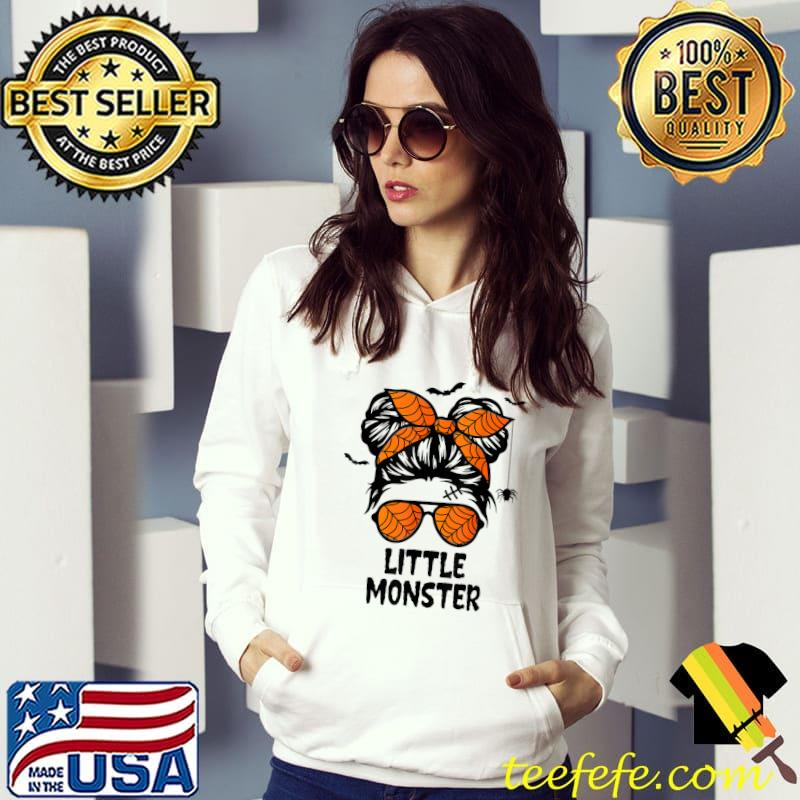 Little Monster Shirt for Girls Halloween Kid Youth Messy Bun T-Shirt
