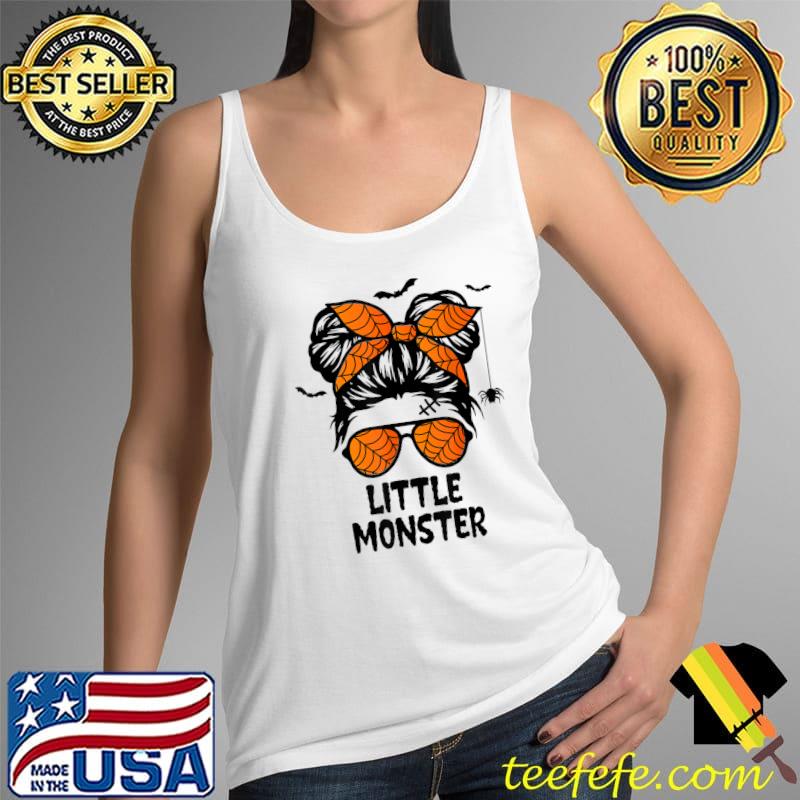Little Monster Shirt for Girls Halloween Kid Youth Messy Bun T-Shirt Tank Top Little Monster Shirt for Girls Halloween Kid Youth Messy Bun T-Shirt Tank Top