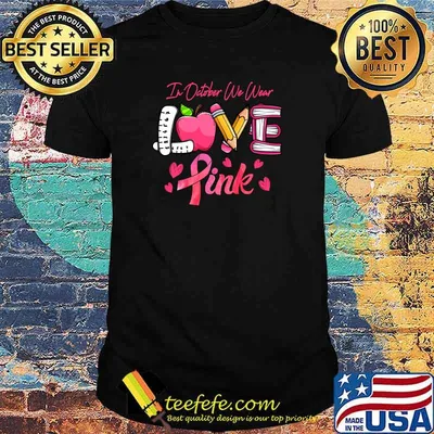Love Pink Ribbon Teacher Breast Cancer Awareness Halloween T-Shirt