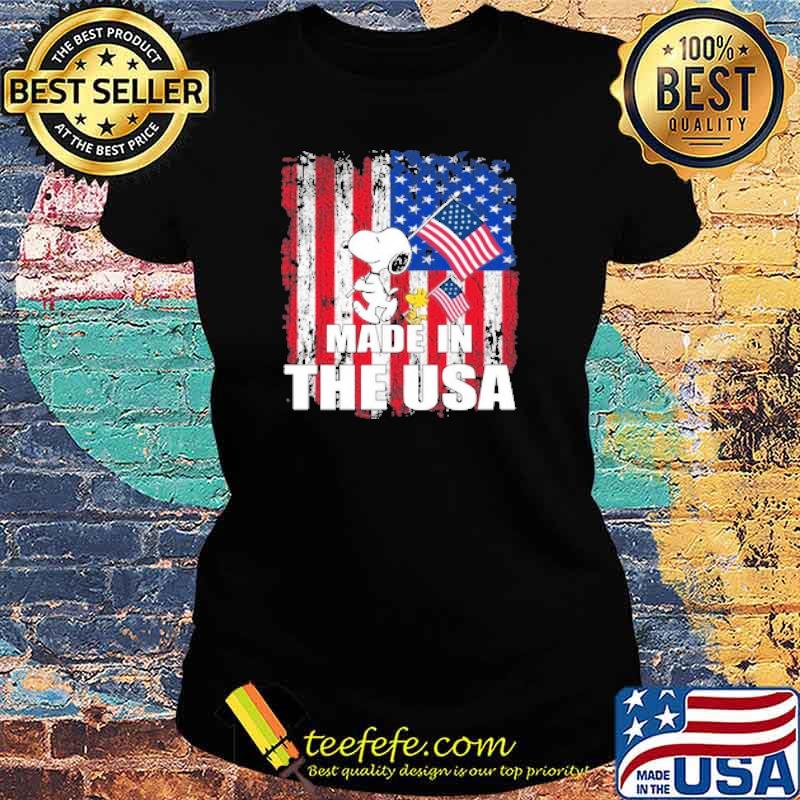 made in the usa american flag snoopy and woodstock 4th of july s Ladies tee made in the usa american flag snoopy and woodstock 4th of july s Ladies tee