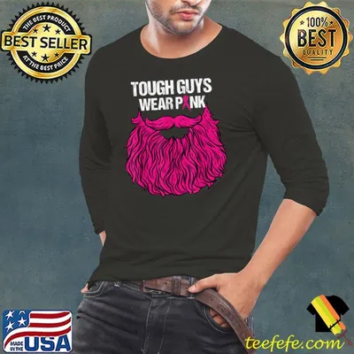 Mens Tough Guys Wear Pink Bearded Men Breast Cancer Awareness T-Shirt