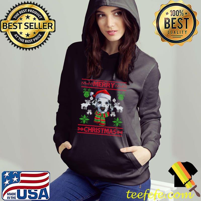 Merry Christmas Dalmatian Ugly Sweater Santa Hat T-shirt