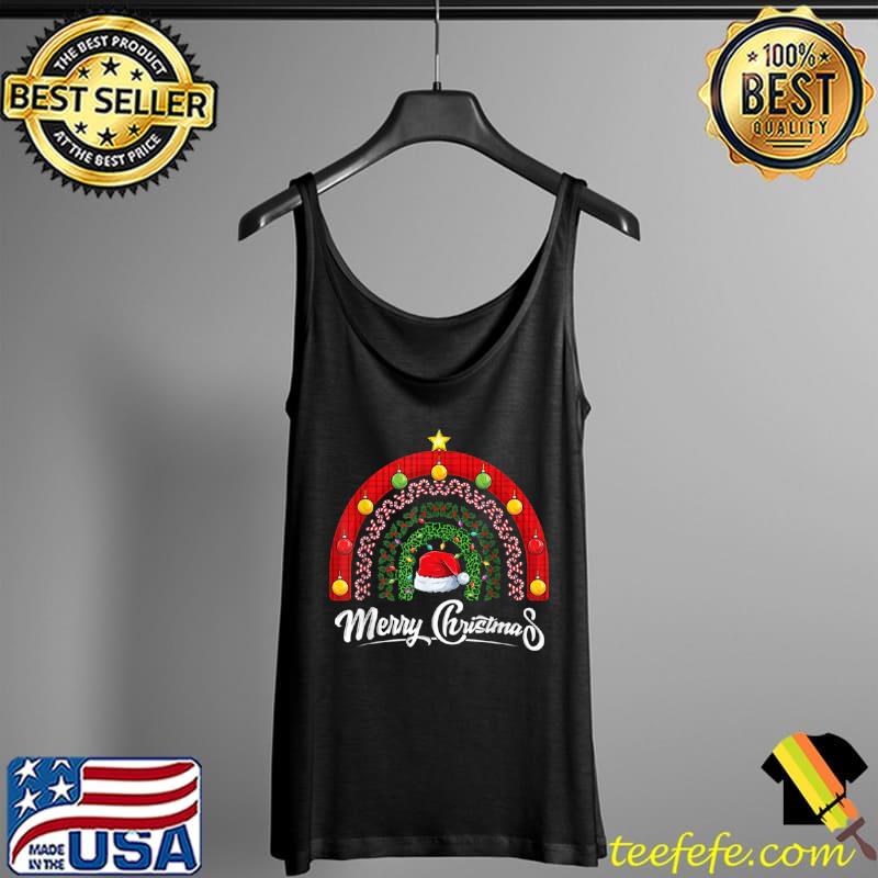 Merry Christmas Plaid Leopard Rainbow Santa Hat Funny T Shirt Tank Top Merry Christmas Plaid Leopard Rainbow Santa Hat Funny T Shirt Tank Top