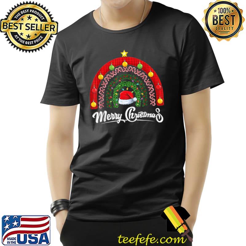 Merry Christmas Plaid Leopard Rainbow Santa Hat Funny T Shirt Unisex Merry Christmas Plaid Leopard Rainbow Santa Hat Funny T Shirt Unisex
