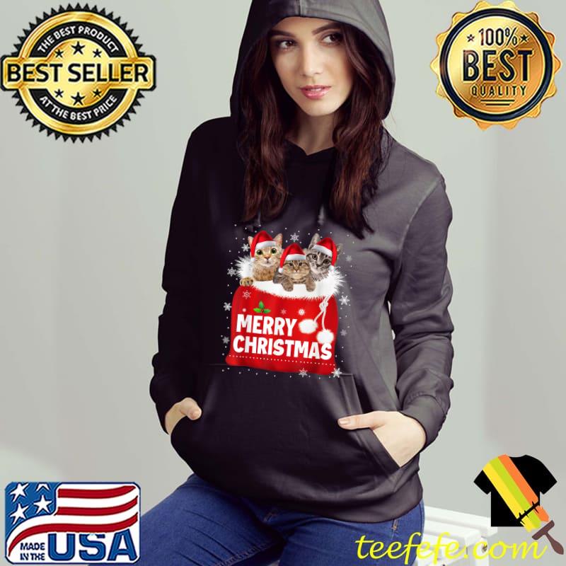 Merry Christmas Santa Cat Kitten In Xmas Santa Bag Christmas T-Shirt
