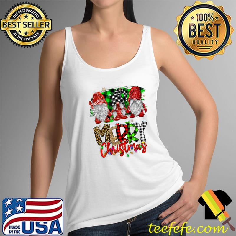Merry Christmas Santa Gnome Buffalo Plaid Leopard Xmas Light T-Shirt Tank Top Merry Christmas Santa Gnome Buffalo Plaid Leopard Xmas Light T-Shirt Tank Top