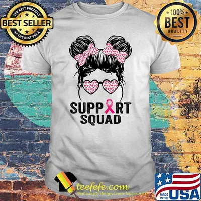 Messy bun glasses pink support squad breast cancer awareness T-shirt