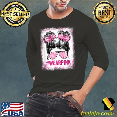 Messy Bun Glasses Wear Pink Cute Breast Cancer Awareness T-Shirt