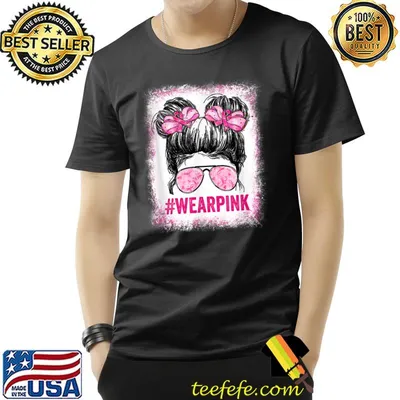 Messy bun glasses wear pink cute breast cancer awareness T-Shirt