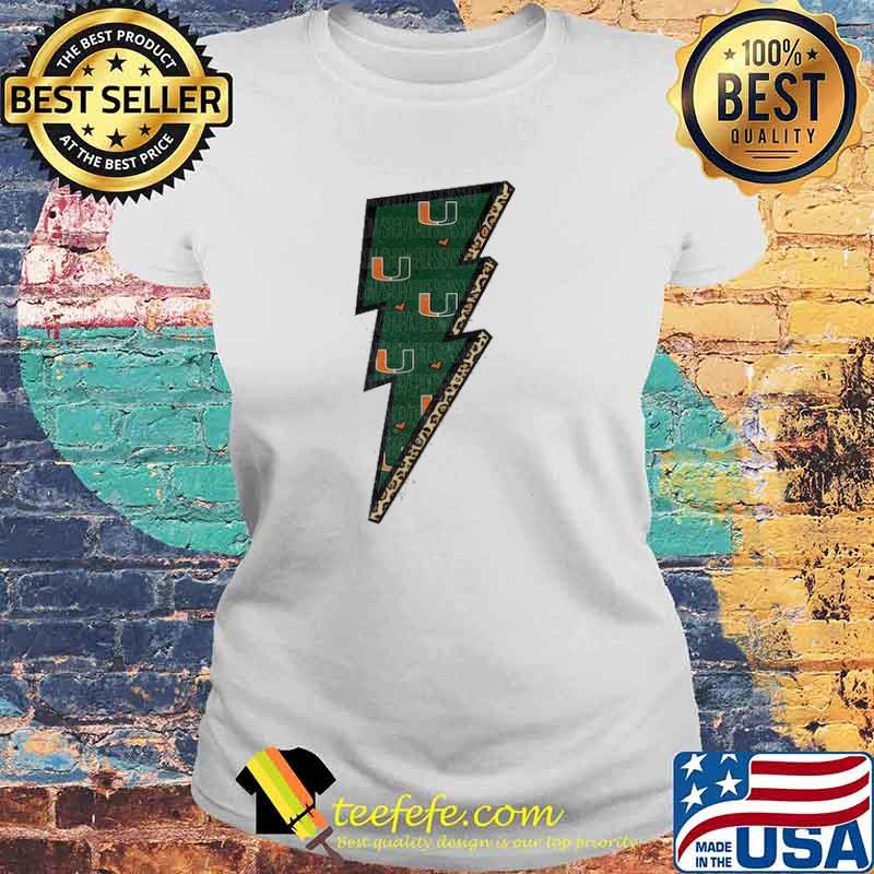 Miami Hurricanes Leopard Print Bolt s Laides tee Miami Hurricanes Leopard Print Bolt s Laides tee