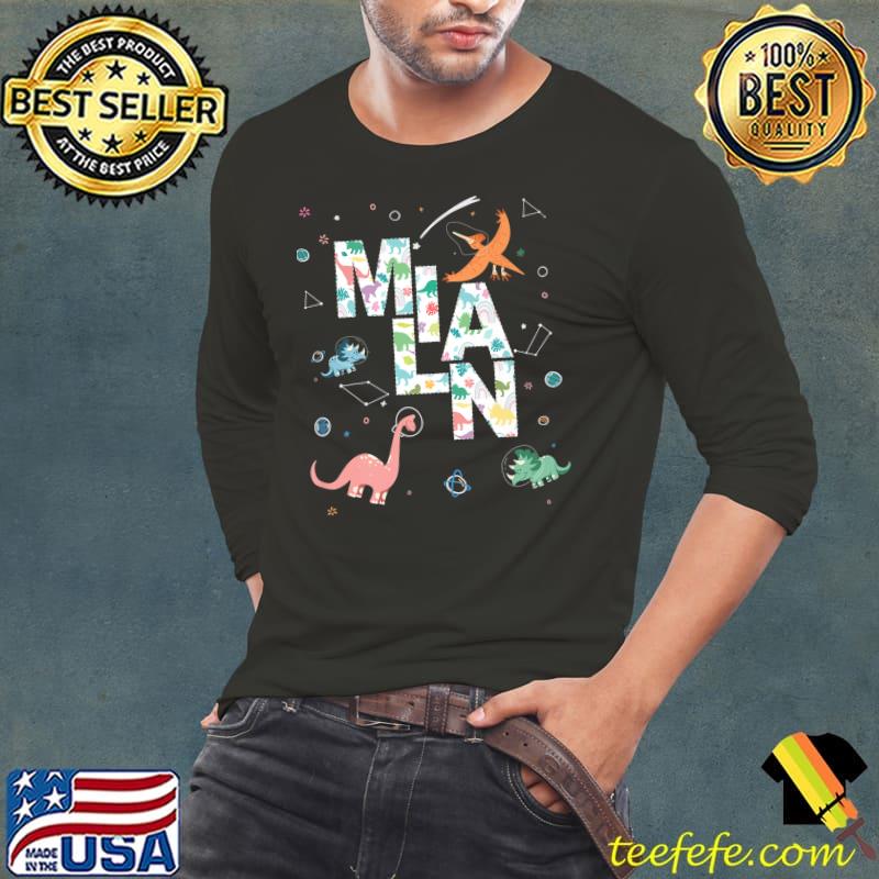Milan - Cool Boys Name with cute Space Dinos for Kids Premium T-Shirt Long Sleeve Tee Milan - Cool Boys Name with cute Space Dinos for Kids Premium T-Shirt Long Sleeve Tee