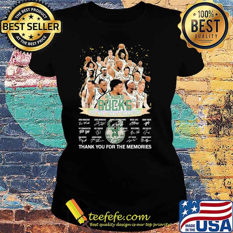 Milwaukee Bucks 2021 NBA Finals Champions Thank You For The Memories Signatures Shirt Ladies tee Milwaukee Bucks 2021 NBA Finals Champions Thank You For The Memories Signatures Shirt Ladies tee