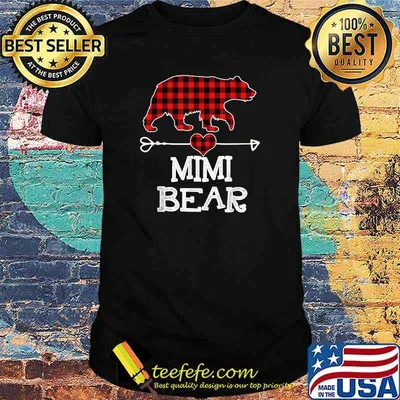 Mimi Bear Shirt, Red Buffalo Plaid Mimi Bear Pajama T-Shirt