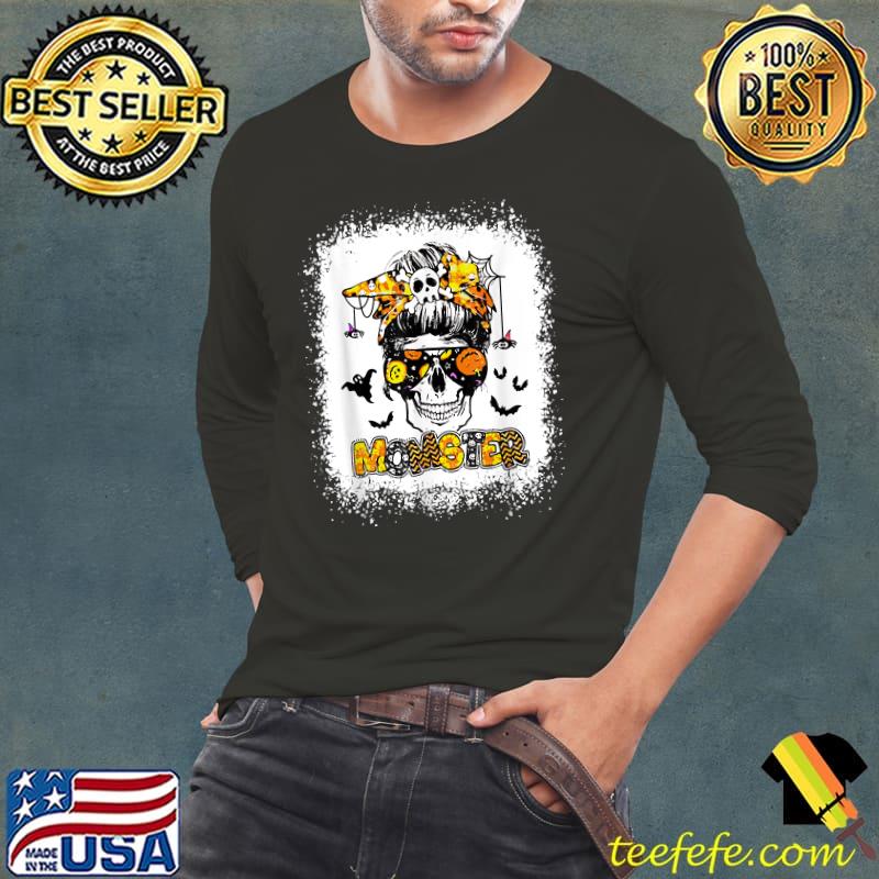 Momster Bleached Skull Mom Messy Hair Bun Halloween T-Shirt