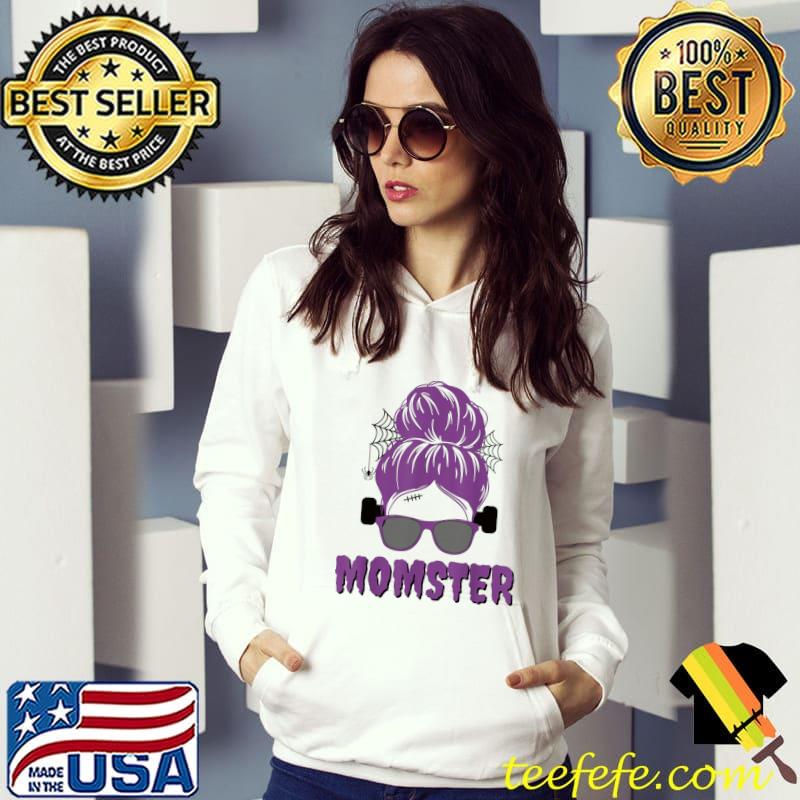 Momster Frankenstein Messy Bun Funny Mom Halloween Costume T-Shirt