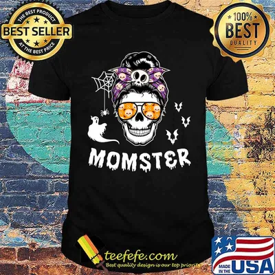 Momster Mom Skull Messy Bun Spooky Halloween T-shirt