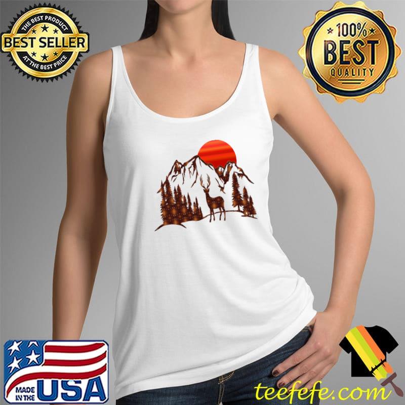 Mountains and Setting Sun Print using Deer Pattern T-s Tank Top Mountains and Setting Sun Print using Deer Pattern T-s Tank Top