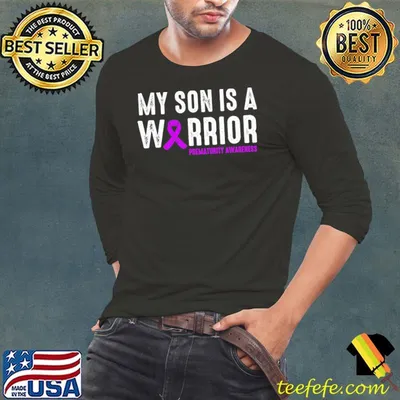 My son is warrior prematurity awareness Preemie Mom Purple Ribbon T-Shirt