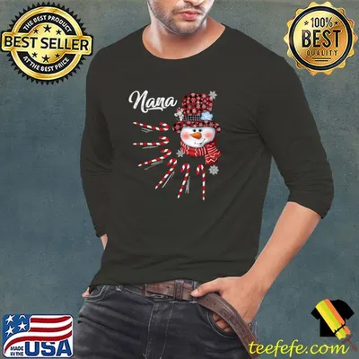 Nana Snowman Candy Cane Christmas Red Plaid Hat T-Shirt