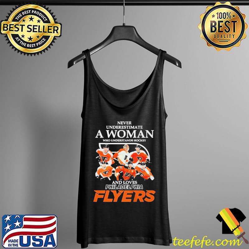 NEVER UNDERESTIMATE AN OLD WOMAN WHO UNDERSTANDS HOCKEY AND LOVES PHILADELPHIA FLYERS SHIRT Tank Top NEVER UNDERESTIMATE AN OLD WOMAN WHO UNDERSTANDS HOCKEY AND LOVES PHILADELPHIA FLYERS SHIRT Tank Top