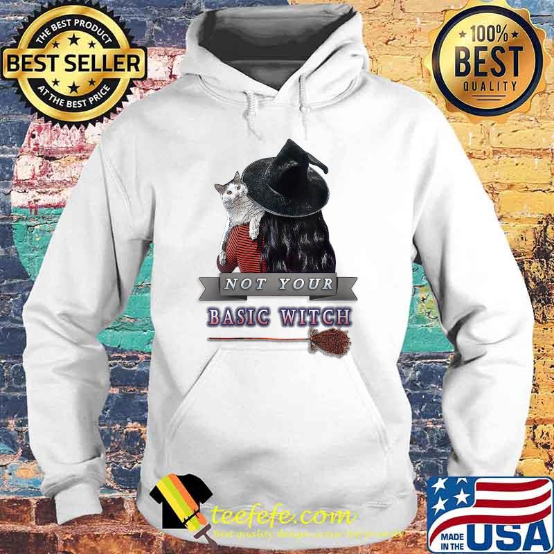 Not Your Basic Witch with a White Cat on a Black Background T-Shirt Hoodie Not Your Basic Witch with a White Cat on a Black Background T-Shirt Hoodie