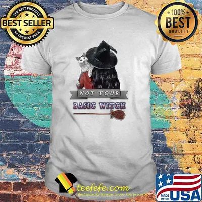 Not Your Basic Witch with a White Cat on a Black Background T-Shirt