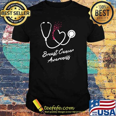 Nurse Stethoscope Heart Pink Ribbon Breast Cancer Awareness T-Shirt