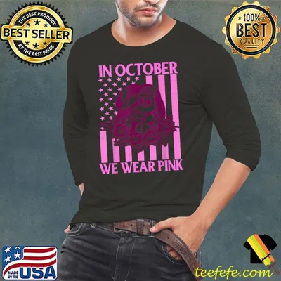 October We Wear Pink Skeleton Flag Breast Cancer Awareness T-Shirt