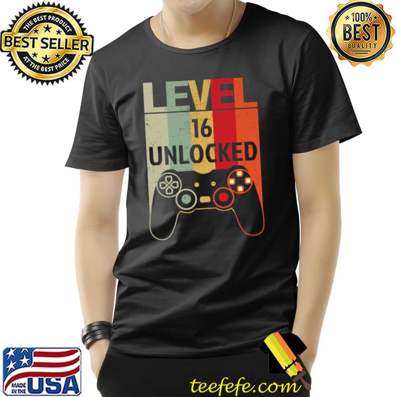 Official level 16 Unlocked 16 Years Old Vintage 16th Birthday Gamer Premium T-Shirt Unisex Official level 16 Unlocked 16 Years Old Vintage 16th Birthday Gamer Premium T-Shirt Unisex
