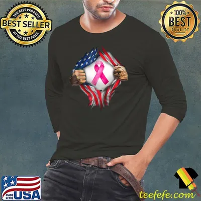 Original american Flag Tear Pink Ribbon Breast Cancer Awareness T-Shirt