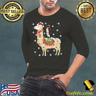 Penguins Lover Xmas Lighting Penguin Riding Llama Christmas T-shirt