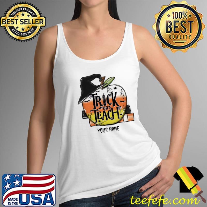 Personalized Teacher Trick or teachTeacher apple Halloween Shirt Tank Top Personalized Teacher Trick or teachTeacher apple Halloween Shirt Tank Top