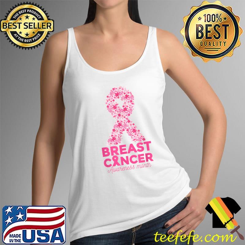 Pink Flowers Ribbon Breast Cancer Awareness Month T-Shirt Tank Top Pink Flowers Ribbon Breast Cancer Awareness Month T-Shirt Tank Top
