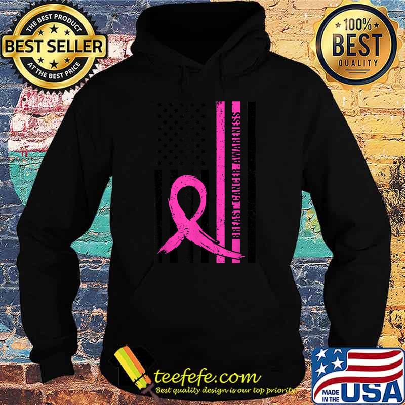 Pink Ribbon Breast Cancer Awareness Month American Flag T-Shirt Hoodie Pink Ribbon Breast Cancer Awareness Month American Flag T-Shirt Hoodie